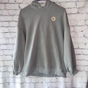 H&M Divided Floral Graphic Hooded Sweatshirt Grey Blue‎ Oversized Size XS